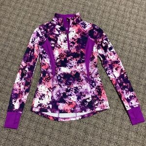 Tek Gear Purple White Pink Coral Tie Dye Athletic Long Sleeve 1/4 Zip Shirt * M